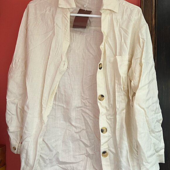 Merryfun Womens Cream Linen Long-Sleeved Blouse - Picture 4 of 5